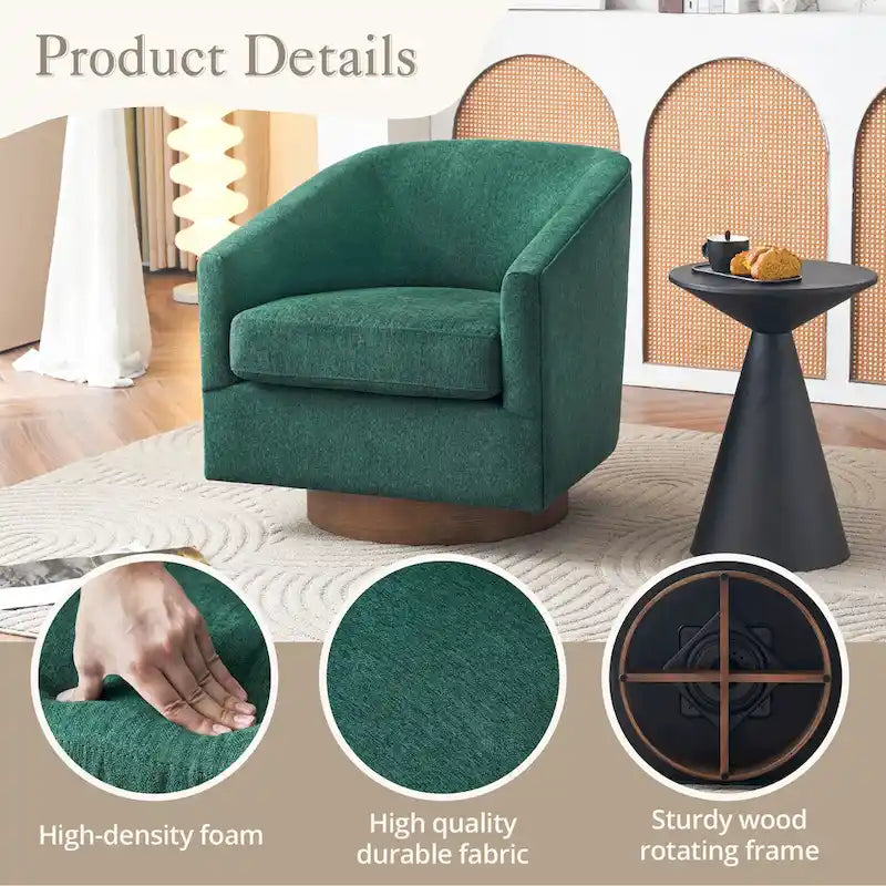 Modern Living Room Armchair Upholstered Wooden Barrel Swivel Accent Chair
