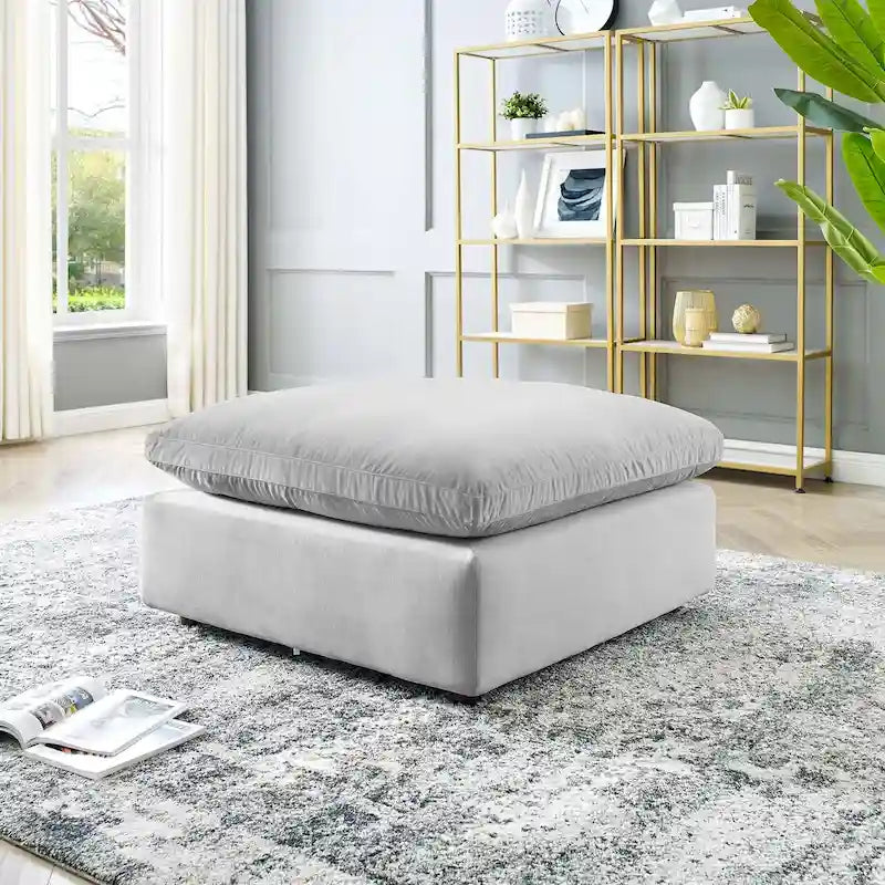 Down Filled Overstuffed Performance Velvet Ottoman