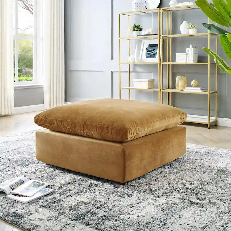 Down Filled Overstuffed Performance Velvet Ottoman