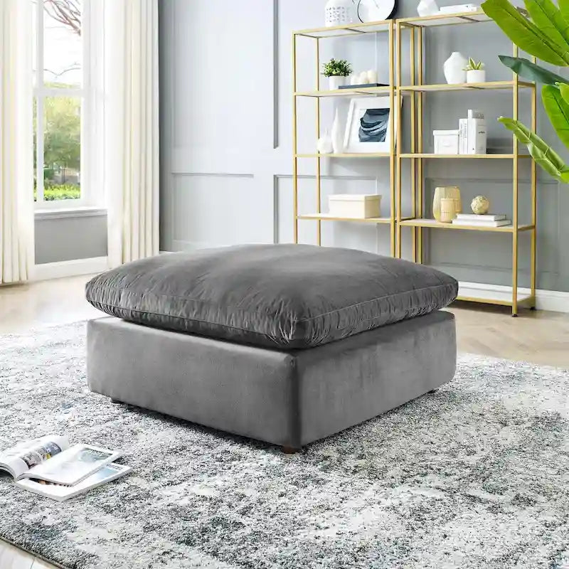 Down Filled Overstuffed Performance Velvet Ottoman