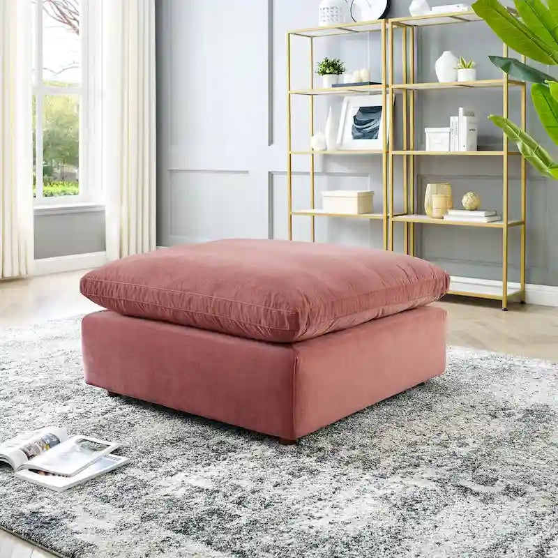 Down Filled Overstuffed Performance Velvet Ottoman