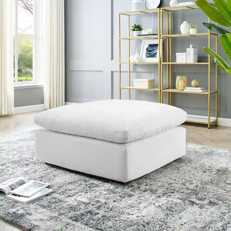 Down Filled Overstuffed Performance Velvet Ottoman