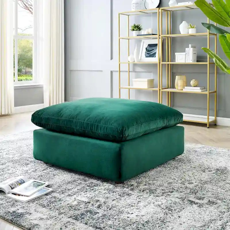Down Filled Overstuffed Performance Velvet Ottoman