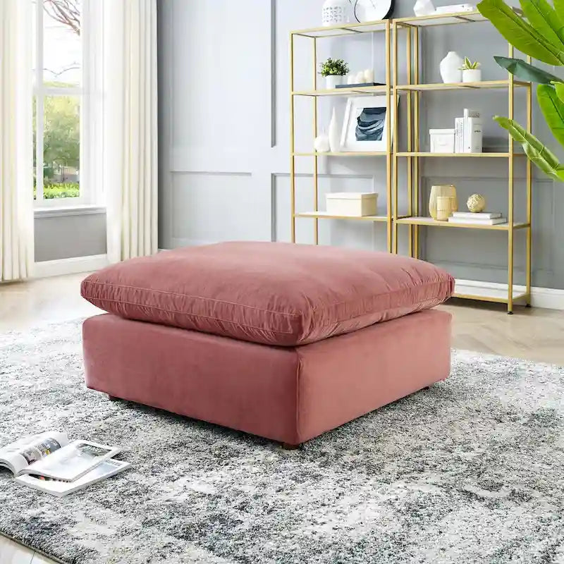 Down Filled Overstuffed Performance Velvet Ottoman