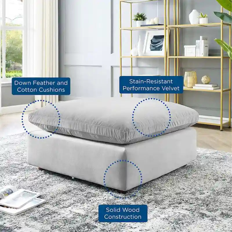 Down Filled Overstuffed Performance Velvet Ottoman