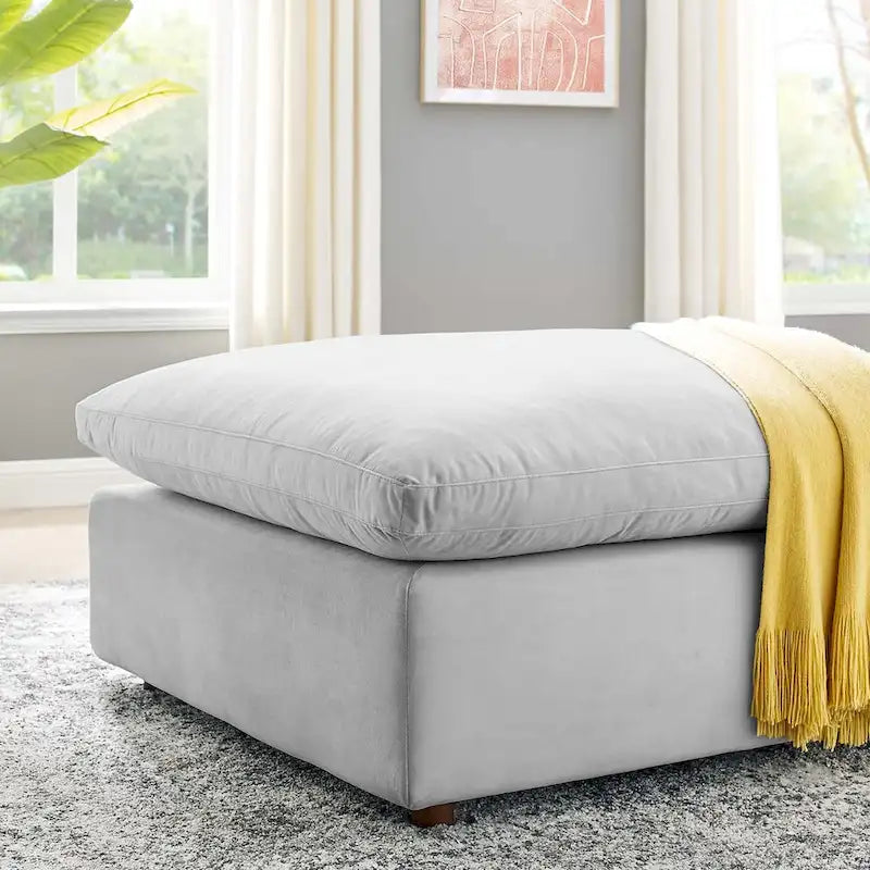 Down Filled Overstuffed Performance Velvet Ottoman