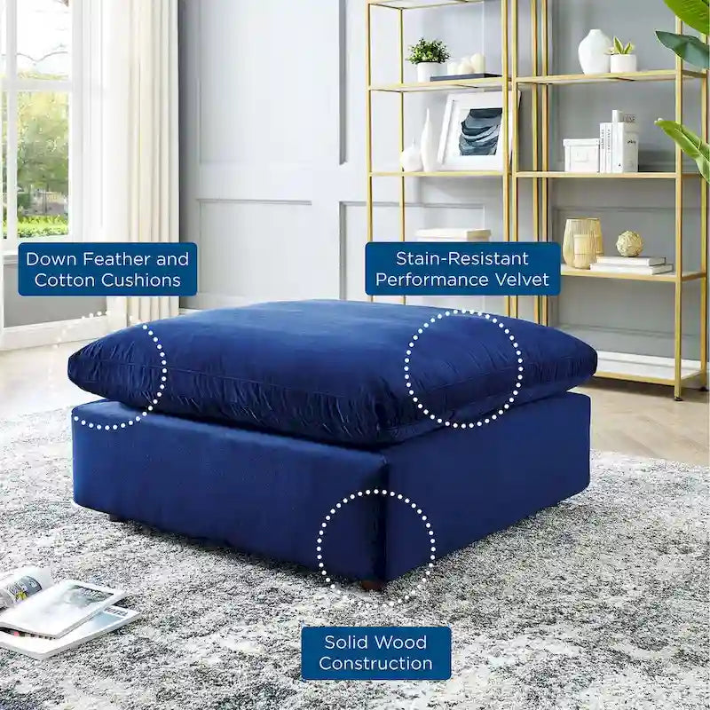 Down Filled Overstuffed Performance Velvet Ottoman