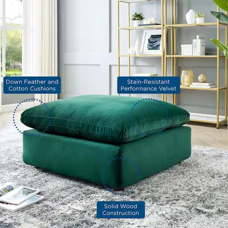 Down Filled Overstuffed Performance Velvet Ottoman