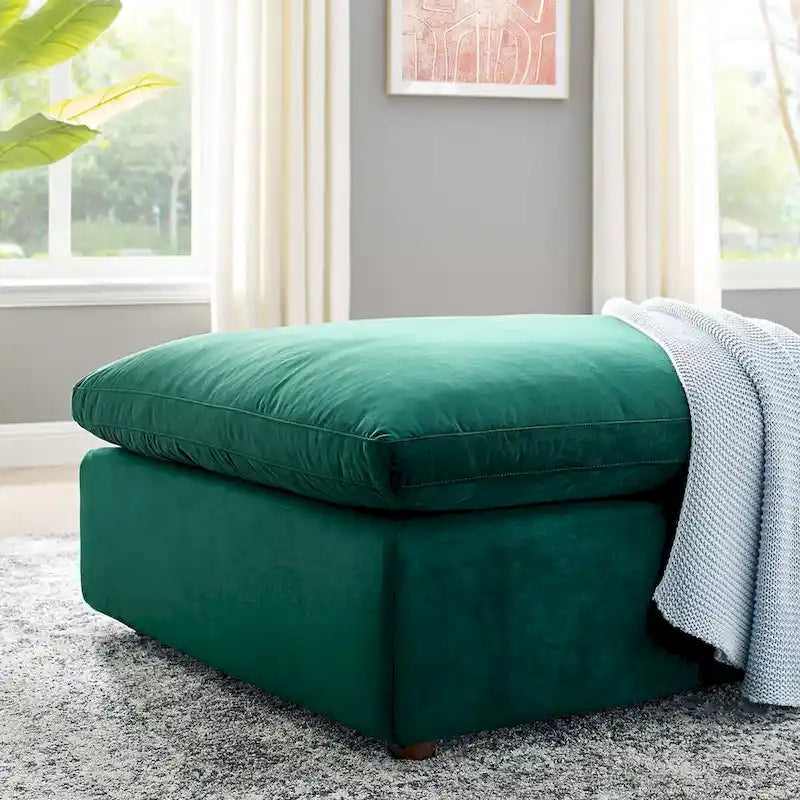 Down Filled Overstuffed Performance Velvet Ottoman