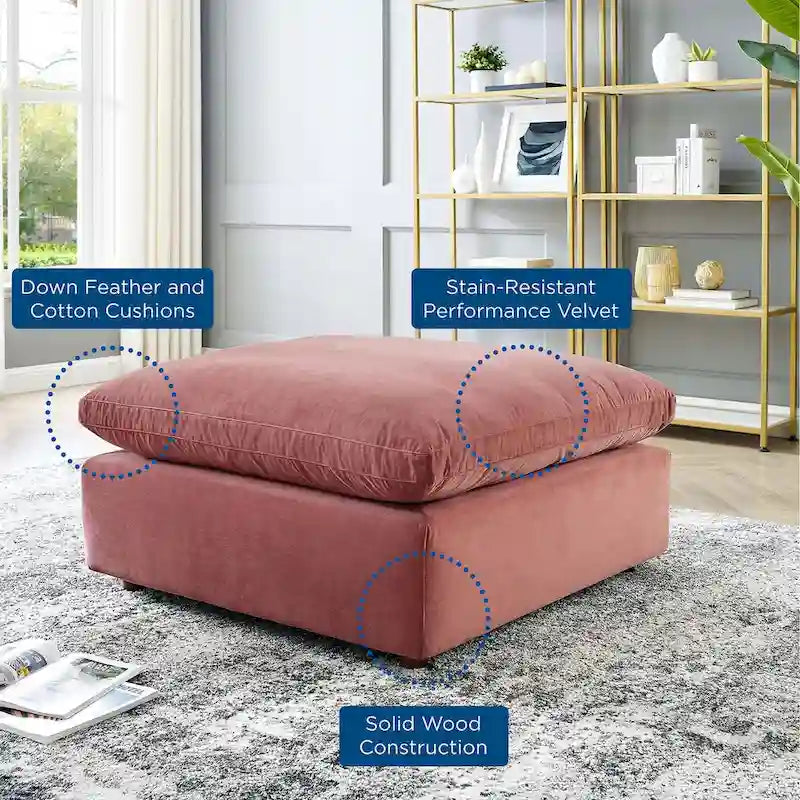 Down Filled Overstuffed Performance Velvet Ottoman