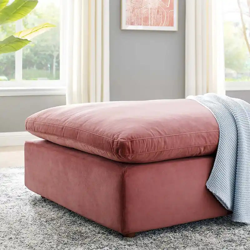 Down Filled Overstuffed Performance Velvet Ottoman