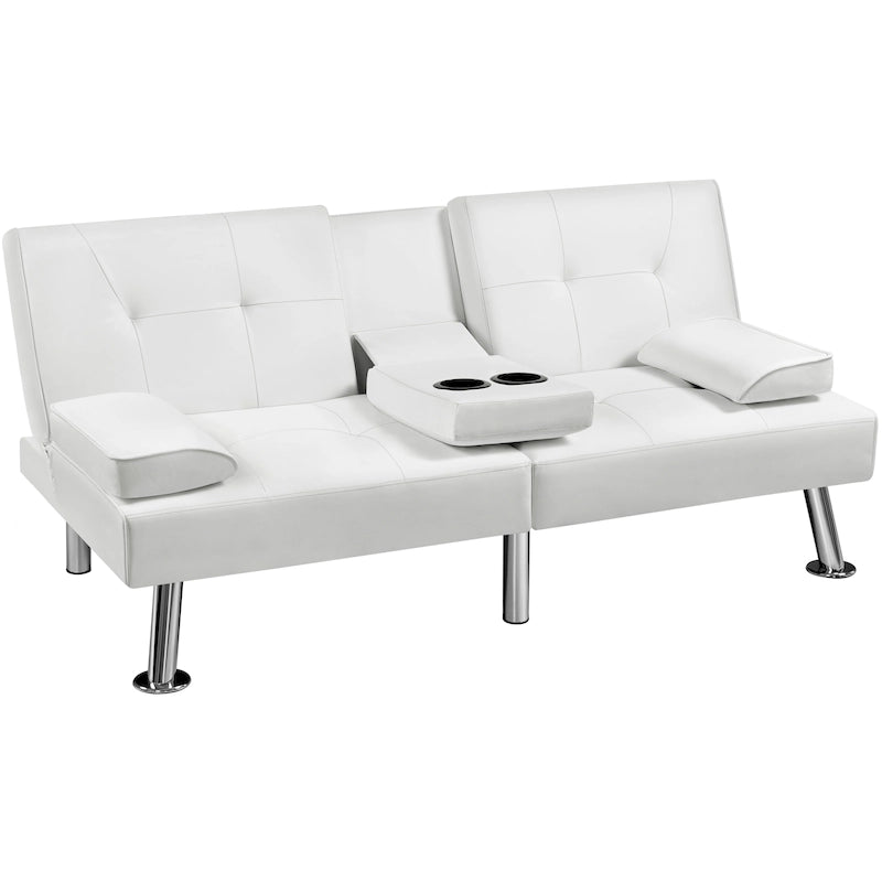 Faux Leather Convertible Futon Sofa Bed 3-In-1 Adjustable Futon Couch