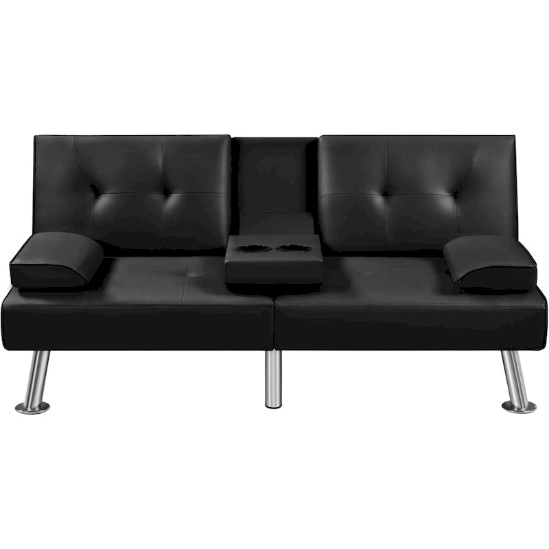 Faux Leather Convertible Futon Sofa Bed 3-In-1 Adjustable Futon Couch
