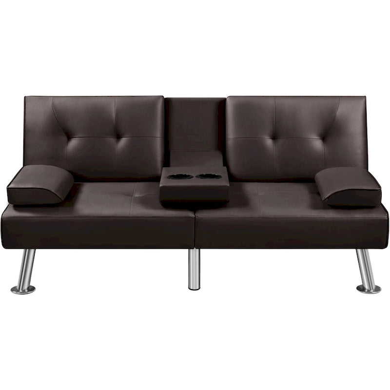 Faux Leather Convertible Futon Sofa Bed 3-In-1 Adjustable Futon Couch