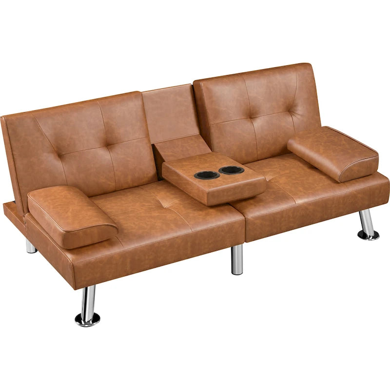 Faux Leather Convertible Futon Sofa Bed 3-In-1 Adjustable Futon Couch