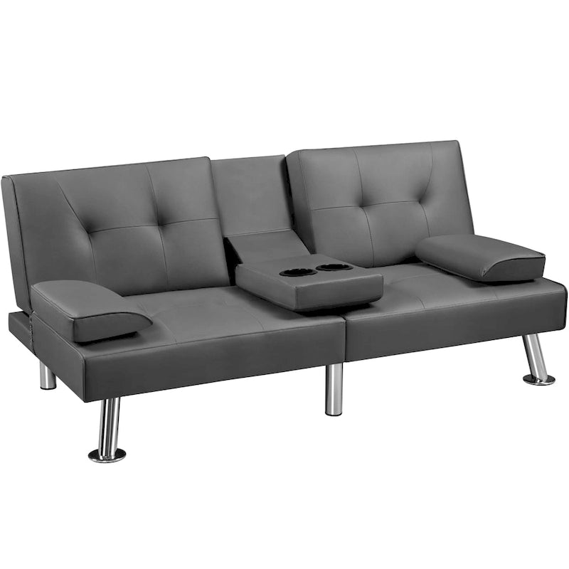 Faux Leather Convertible Futon Sofa Bed 3-In-1 Adjustable Futon Couch