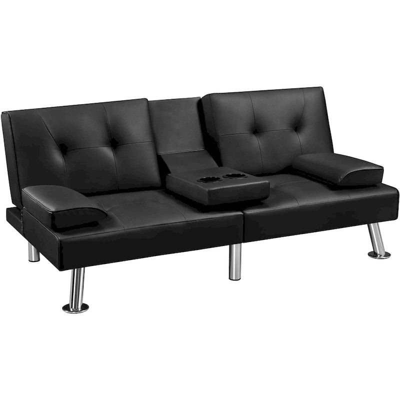 Faux Leather Convertible Futon Sofa Bed 3-In-1 Adjustable Futon Couch