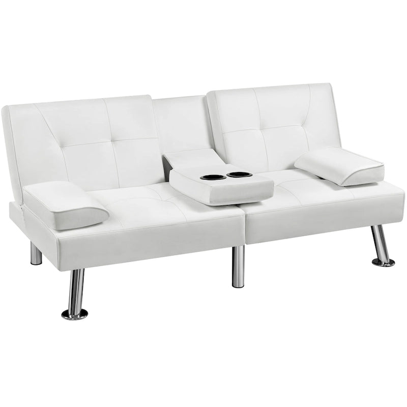 Faux Leather Convertible Futon Sofa Bed 3-In-1 Adjustable Futon Couch