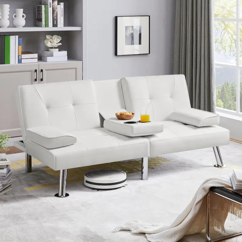 Faux Leather Convertible Futon Sofa Bed 3-In-1 Adjustable Futon Couch