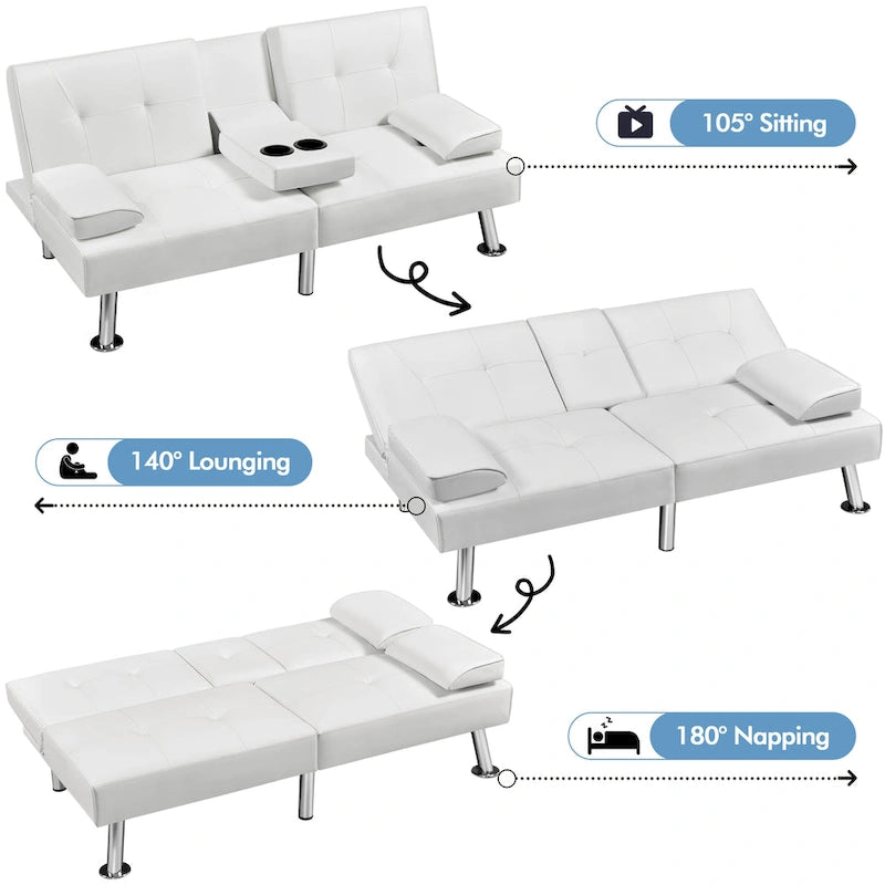 Faux Leather Convertible Futon Sofa Bed 3-In-1 Adjustable Futon Couch