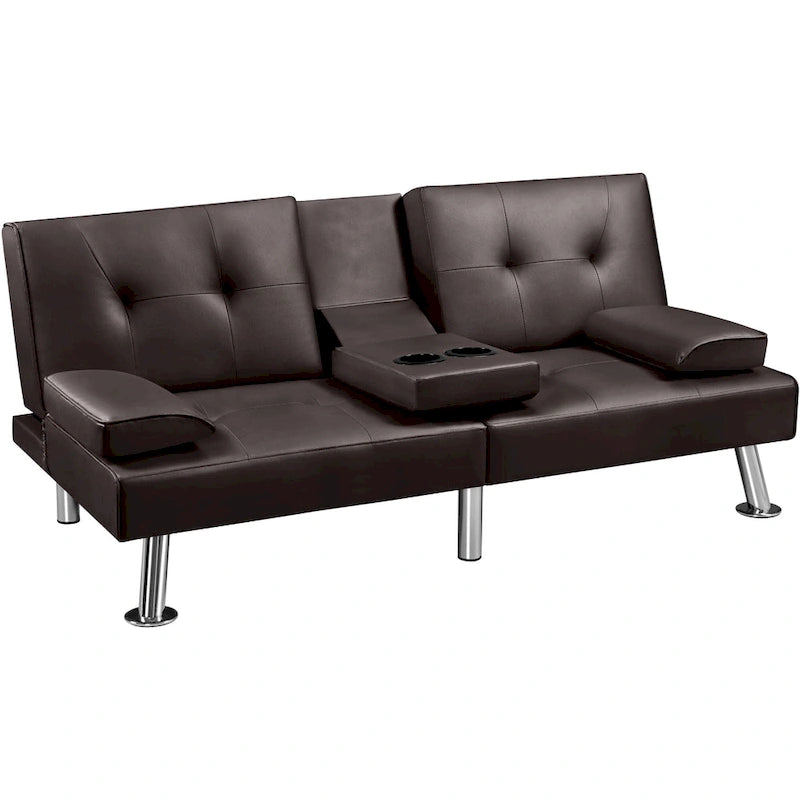 Faux Leather Convertible Futon Sofa Bed 3-In-1 Adjustable Futon Couch