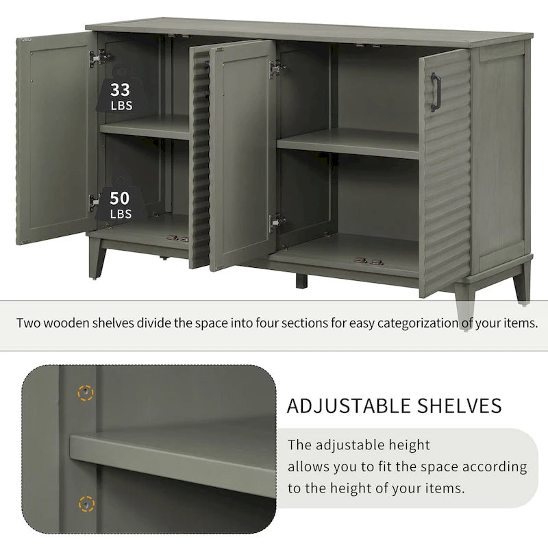 Sideboard with 4 Door Large Storage Buffet with Adjustable Shelves