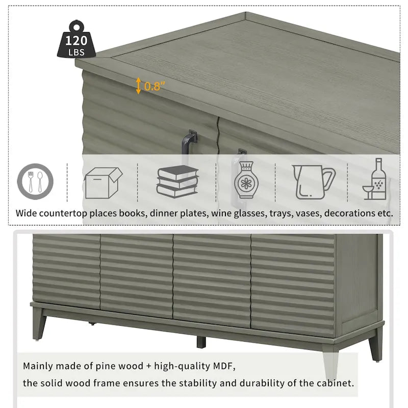 Sideboard with 4 Door Large Storage Buffet with Adjustable Shelves