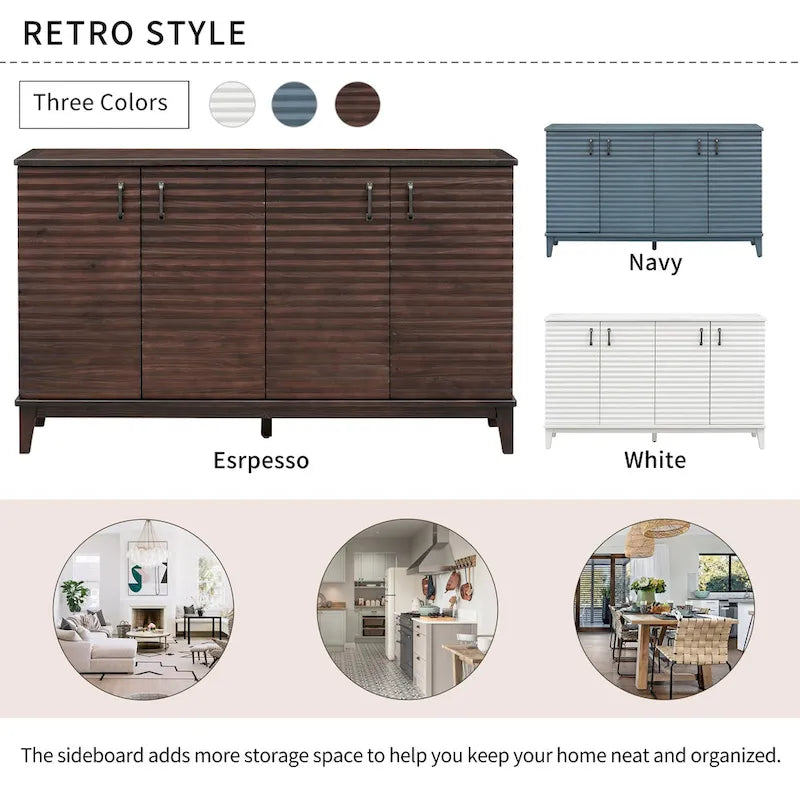 Sideboard with 4 Door Large Storage Buffet with Adjustable Shelves