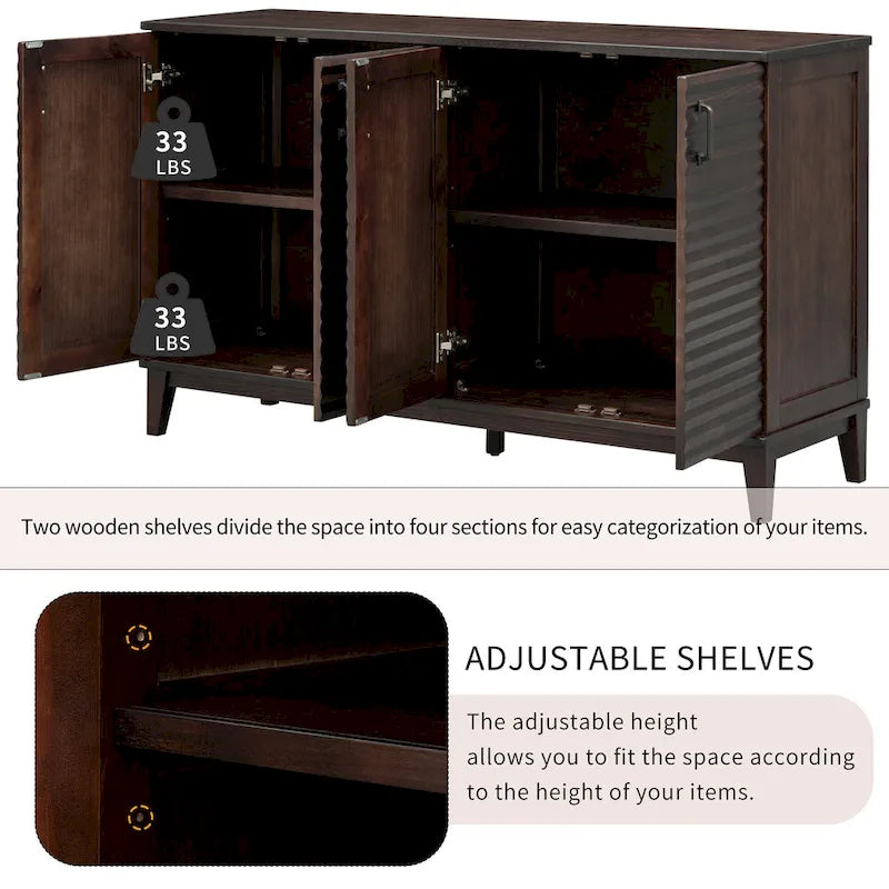 Sideboard with 4 Door Large Storage Buffet with Adjustable Shelves