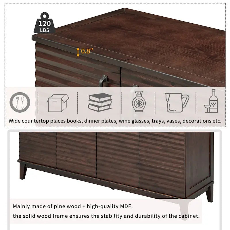 Sideboard with 4 Door Large Storage Buffet with Adjustable Shelves