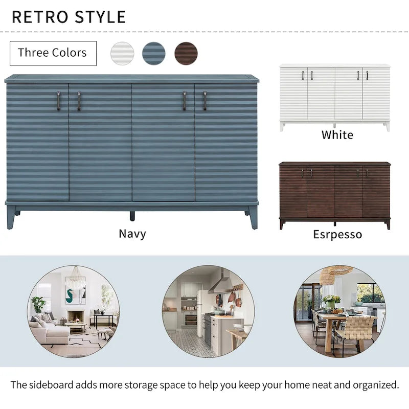 Sideboard with 4 Door Large Storage Buffet with Adjustable Shelves