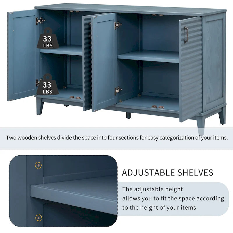 Sideboard with 4 Door Large Storage Buffet with Adjustable Shelves