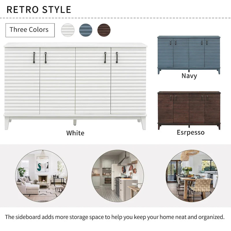 Sideboard with 4 Door Large Storage Buffet with Adjustable Shelves