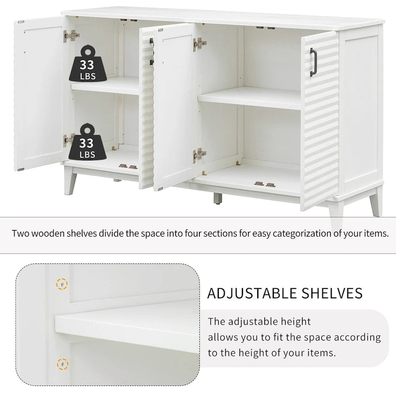 Sideboard with 4 Door Large Storage Buffet with Adjustable Shelves