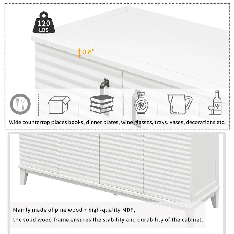 Sideboard with 4 Door Large Storage Buffet with Adjustable Shelves