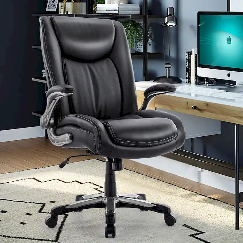 Large Heavy Duty High Back Executive Computer Office Desk Chair Flip-up Arms Wide Thick Seat for Home Office 400LBS