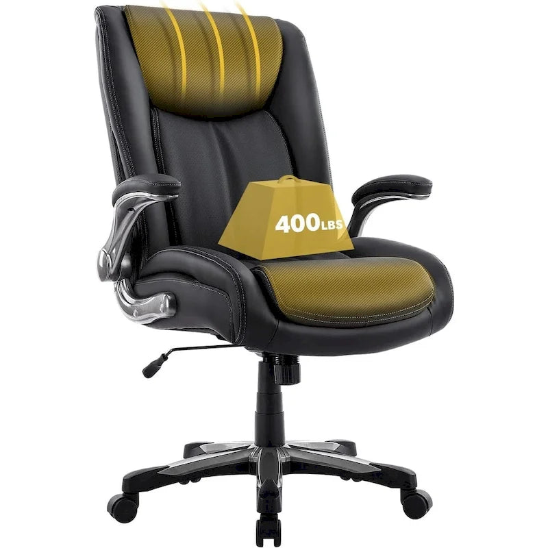 Large Heavy Duty High Back Executive Computer Office Desk Chair Flip-up Arms Wide Thick Seat for Home Office 400LBS