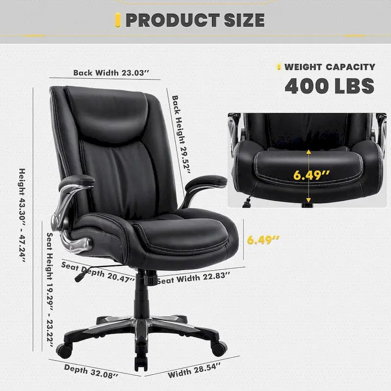 Large Heavy Duty High Back Executive Computer Office Desk Chair Flip-up Arms Wide Thick Seat for Home Office 400LBS