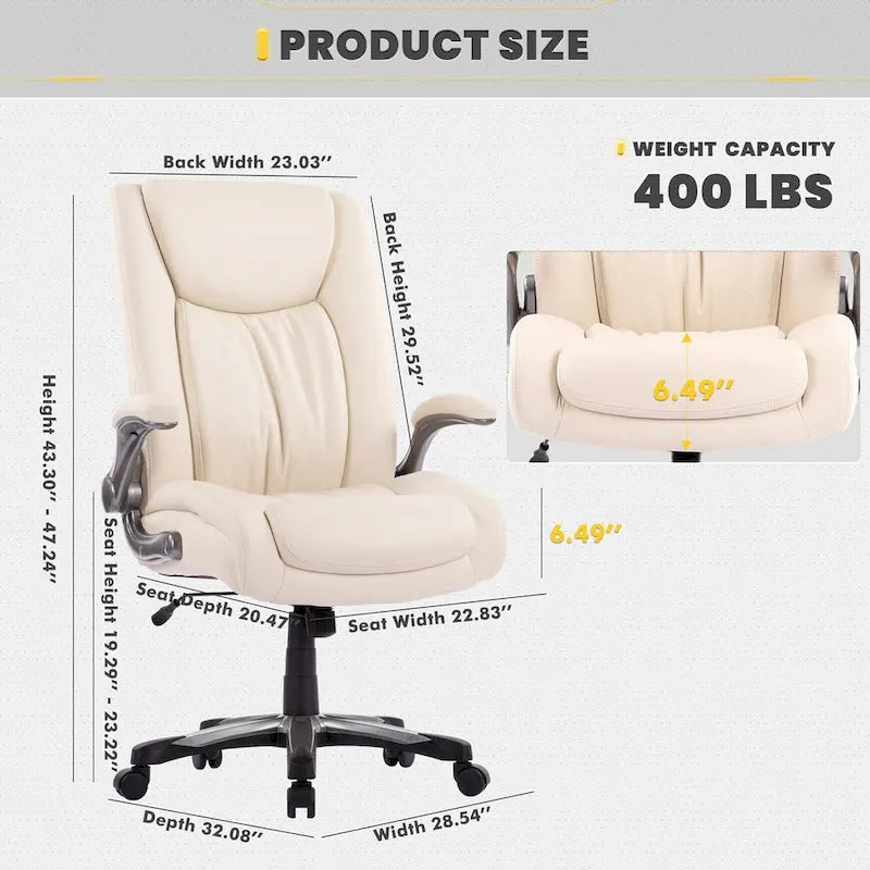 Large Heavy Duty High Back Executive Computer Office Desk Chair Flip-up Arms Wide Thick Seat for Home Office 400LBS