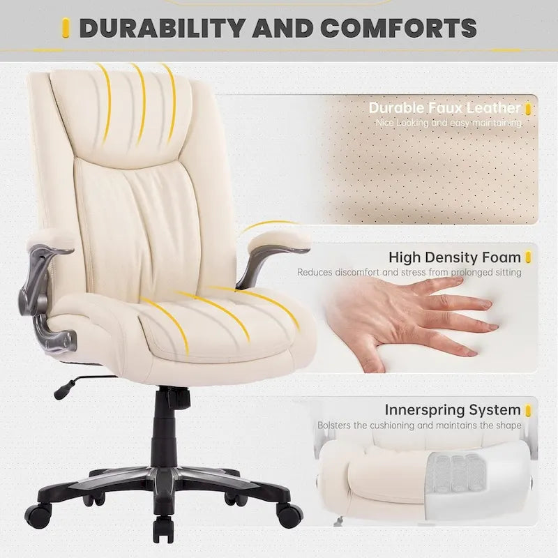 Large Heavy Duty High Back Executive Computer Office Desk Chair Flip-up Arms Wide Thick Seat for Home Office 400LBS