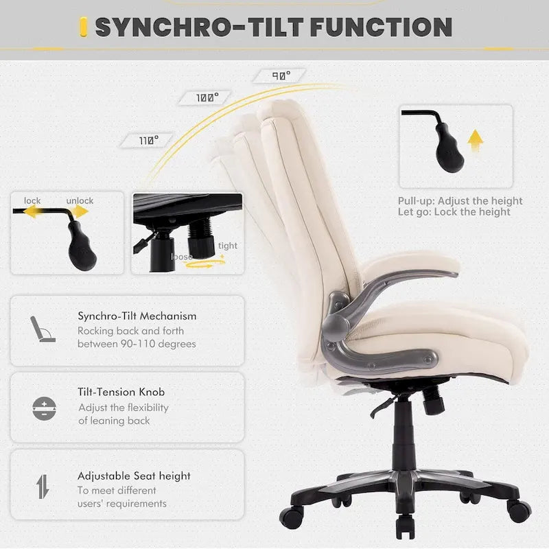 Large Heavy Duty High Back Executive Computer Office Desk Chair Flip-up Arms Wide Thick Seat for Home Office 400LBS
