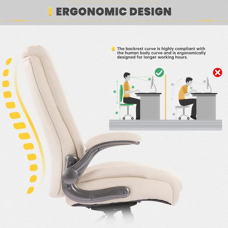 Large Heavy Duty High Back Executive Computer Office Desk Chair Flip-up Arms Wide Thick Seat for Home Office 400LBS