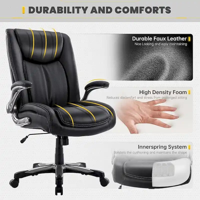 Large Heavy Duty High Back Executive Computer Office Desk Chair Flip-up Arms Wide Thick Seat for Home Office 400LBS