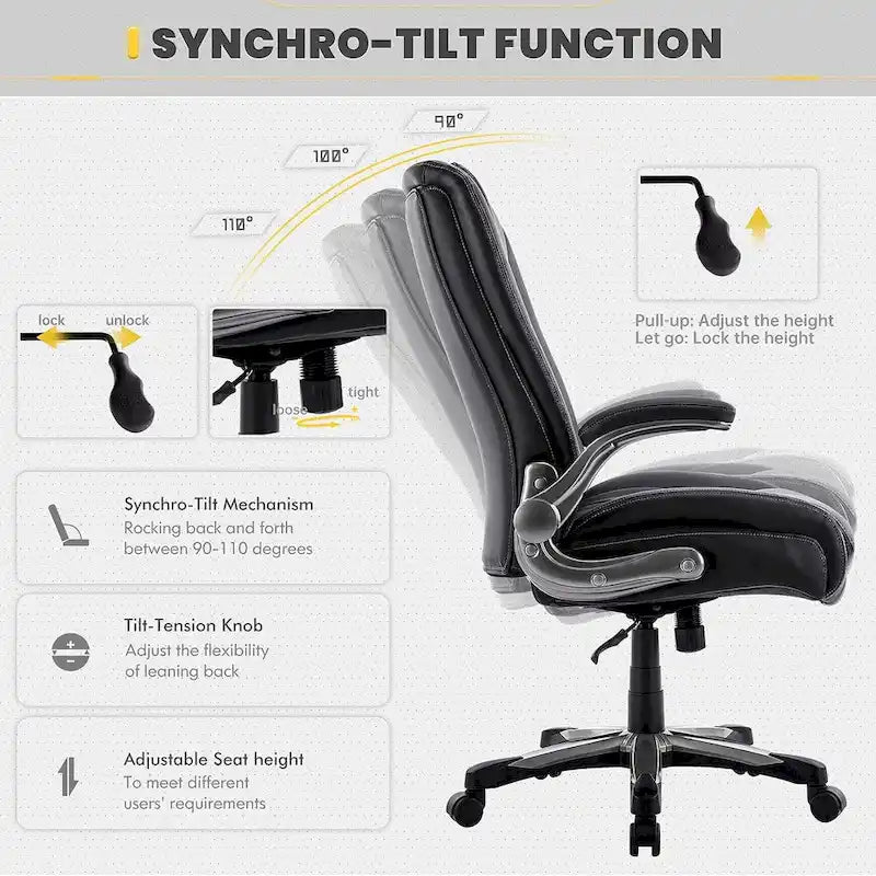 Large Heavy Duty High Back Executive Computer Office Desk Chair Flip-up Arms Wide Thick Seat for Home Office 400LBS
