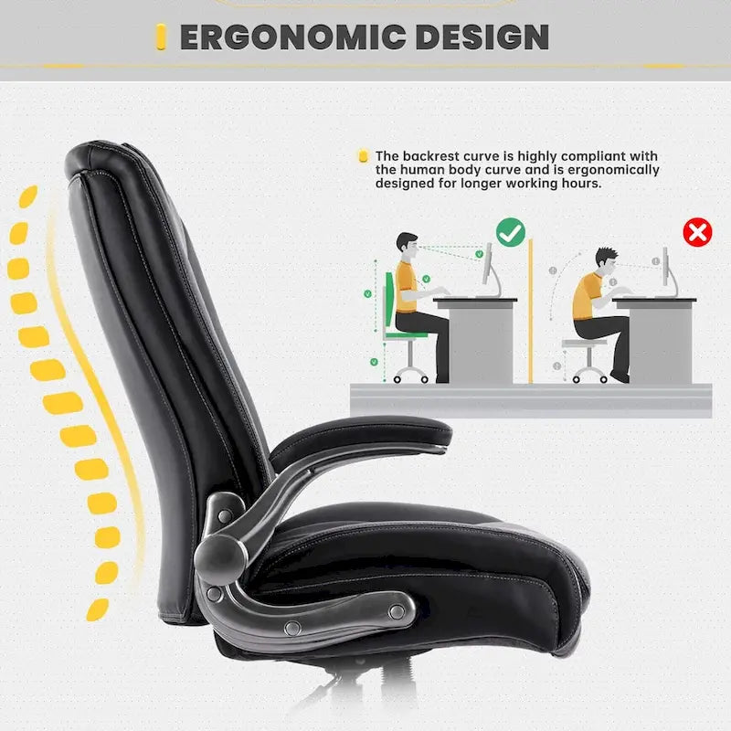 Large Heavy Duty High Back Executive Computer Office Desk Chair Flip-up Arms Wide Thick Seat for Home Office 400LBS