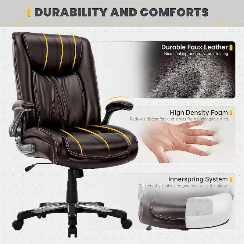 Large Heavy Duty High Back Executive Computer Office Desk Chair Flip-up Arms Wide Thick Seat for Home Office 400LBS