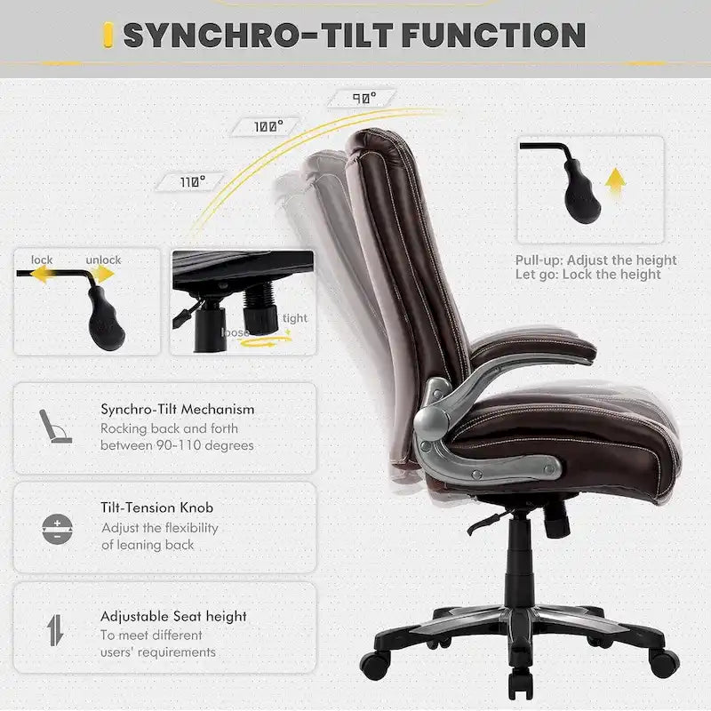 Large Heavy Duty High Back Executive Computer Office Desk Chair Flip-up Arms Wide Thick Seat for Home Office 400LBS
