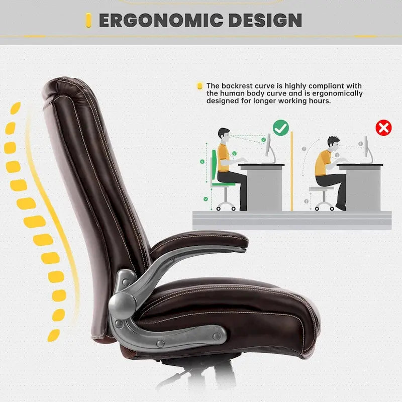 Large Heavy Duty High Back Executive Computer Office Desk Chair Flip-up Arms Wide Thick Seat for Home Office 400LBS