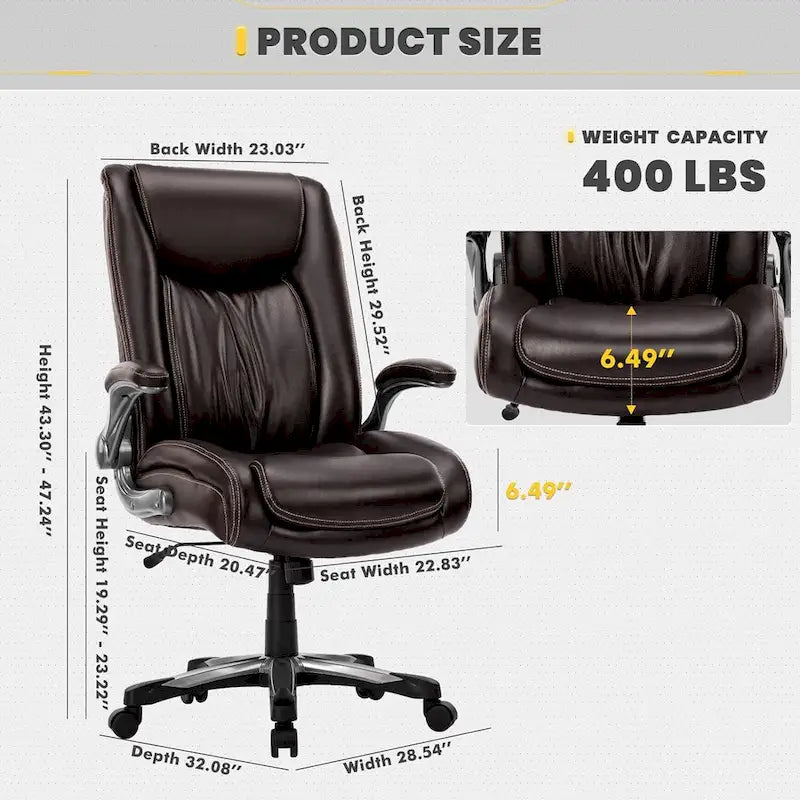 Large Heavy Duty High Back Executive Computer Office Desk Chair Flip-up Arms Wide Thick Seat for Home Office 400LBS
