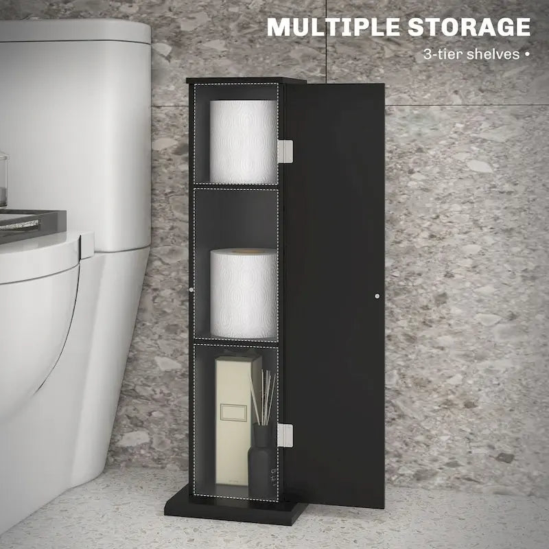 Toilet Paper Cabinet, Small Bathroom Corner Floor Cabinet with Doors and Shelves, Thin Storage Bathroom Organizer